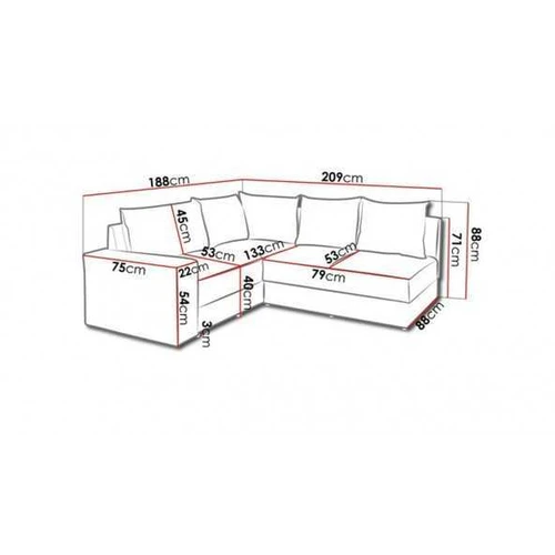Plati 210 cm kampinė sofa su dešiniuoju šonu