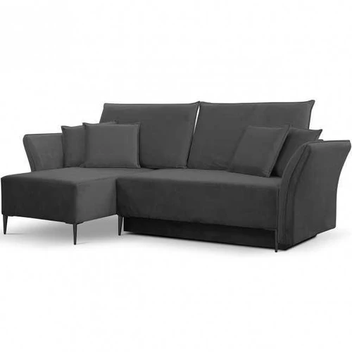 Moderni juoda metalinėmis kojomis sofa su miego funkcija
