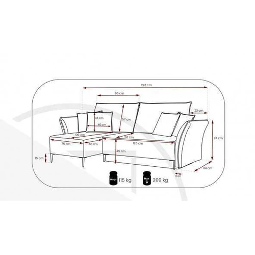 Dviguba sofa-lova su 4 pagalvėmis ir patalynės konteineriu