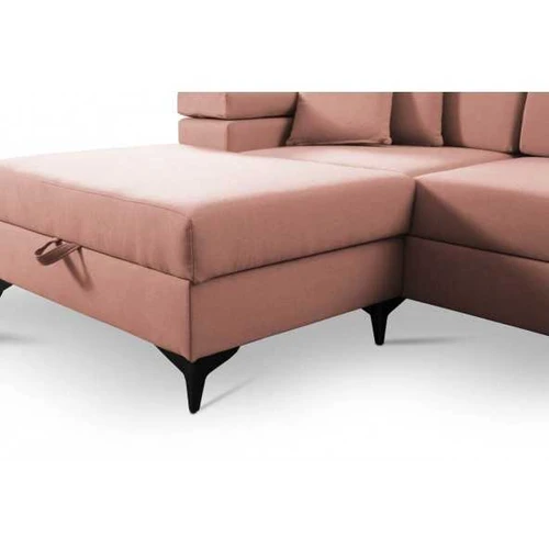 Didelė kampinė sofa su konteineriu patalynei ir miego funkcija