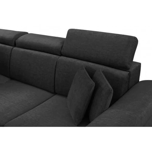 Kairiakampė sofa su sidabrinėmis metalinėmis kojomis