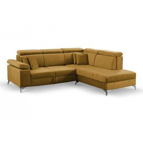 Didelė kampinė sofa su metališkomis kojomis ir patalynės konteineriu