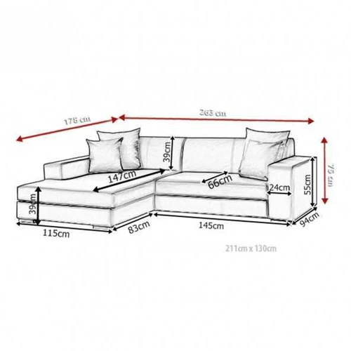 Minkšta kampinė sofė su gofruotomis spyruoklėmis ir pridėtomis pagalvėlėmis