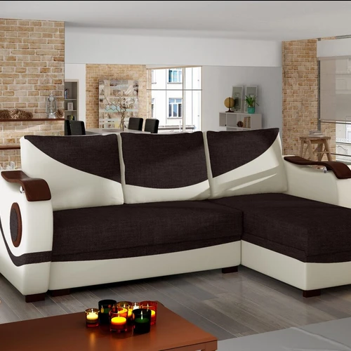 Minkštas kampas EL1639, tamsiai ruda/kreminė