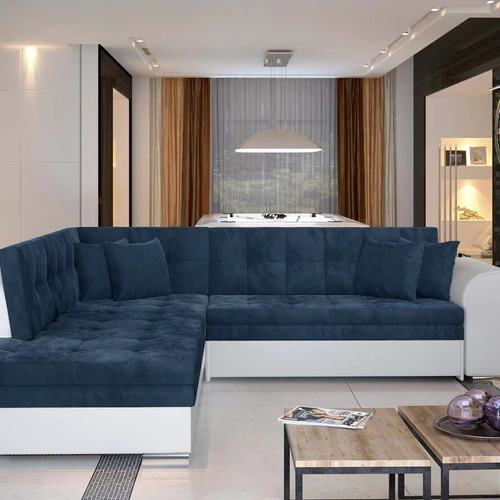 Elegantiška kampinė sofa EL4521 su kontūruotu porankiu ir didelėmis pagalvėlėmis