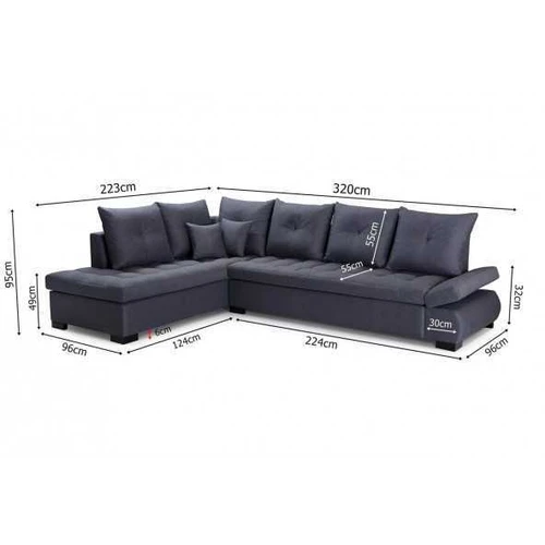 Plati 320 cm kampinė sofa su atlošu ir pagalvėlėmis