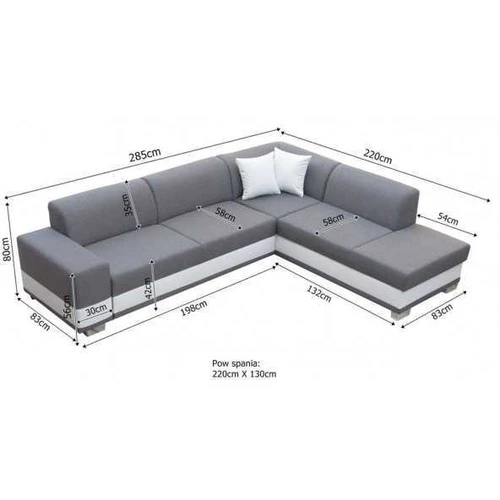 Kampinė sofa su mediniu rėmu ir „Bonell“ spyruoklėmis