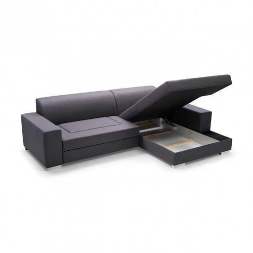 Kampinė sofos lova su miego funkcija ir patalynės konteineriu