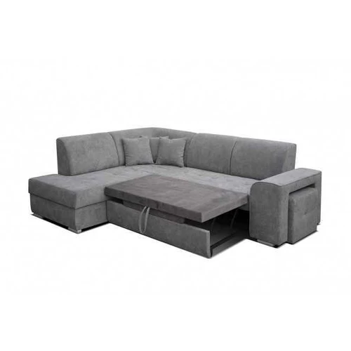 Kampinė sofos lova su patalynės konteineriu