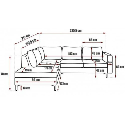 Patogi kampinė sofa Tiffany 10, 70 cm aukščio, 24 mėn. garantija