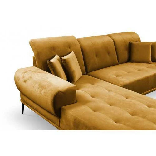 Patogi 250 cm kampinė sofa su miego funkcija ir mediniu rėmu
