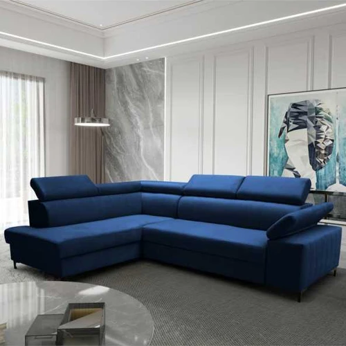 Moderni kampinė sofa su 24 mėn. garantija ir laisvai pastatoma nugarėle