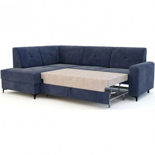 Kampinė sofa su mediniu rėmu ir gofruotomis spyruoklėmis