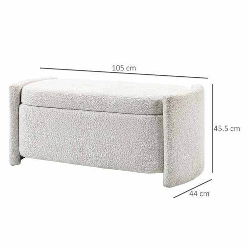 Minkštas suolas su daiktadėže Homcom 105x44x45,5cm., kreminės spalvos - Šezlongai, sėdmaišiai