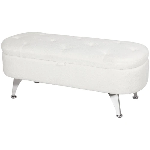 Minkštas suolas su daiktadėže Homcom 114x47x46,5cm., baltos/sidabrinės spalvos