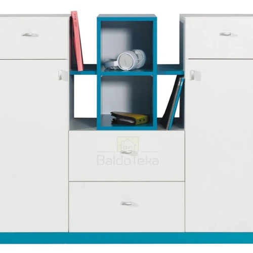 Praktiška ir stilinga spinta balta su geltona arba turkio spalvomis