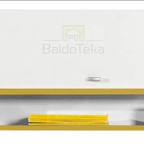 Moderni spintelė balta su geltona arba turkio spalvos akcentais