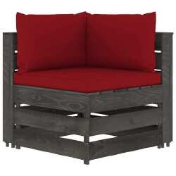 Mod. kampinė sofa su pagalvėmis, pilkai impregnuota mediena