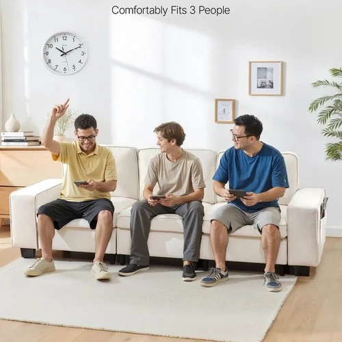 Balta aksomo sofa – daiktadėžės ir plieno rėmas