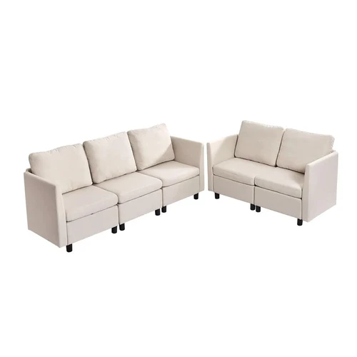 Modulinė 5 vietų sekcijinė sofa su saugykla, smėlio spalvos