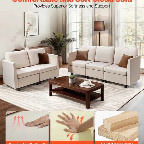 Smėlio spalvos medvilnės ir lino sofa