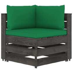 Modulinė -kampinė sofa su pagalvėmis, pilkai impregnuota mediena