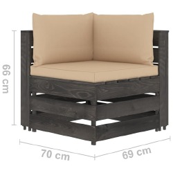 Modulinė -kampinė sofa su pagalvėmis, pilkai impregnuota mediena. - Foteliai, sofos