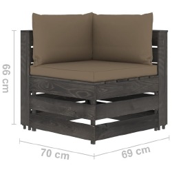 Modulinė kampinė -sofa su pagalvėmis, pilkai impregnuota mediena - Foteliai, sofos