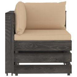 Modulinė -kampinė sofa su pagalvėmis, pilkai impregnuota mediena. - Foteliai, sofos
