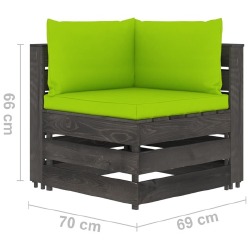 Modulinė kampinė sofa- su pagalvėmis, pilkai impregnuota mediena - Foteliai, sofos