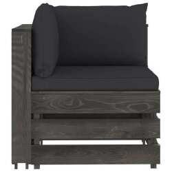 Modulinė- kampinė sofa su pagalvėmis, pilkai impregnuota mediena. - Foteliai, sofos
