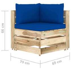 Modulinė kampinė sofa su pagalvėmis, žaliai -impregnuota mediena - Foteliai, sofos
