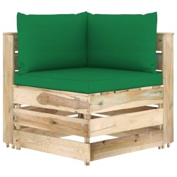 Modulinė- kampinė sofa su pagalvėmis, žaliai impregnuota mediena - Foteliai, sofos