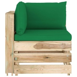 Modulinė- kampinė sofa su pagalvėmis, žaliai impregnuota mediena - Foteliai, sofos