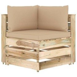 Modulinė- kampinė sofa su pagalvėmis, žaliai impregnuota mediena. - Foteliai, sofos