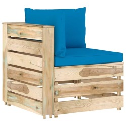 Modulinė -kampinė sofa su pagalvėmis .žaliai impregnuota mediena