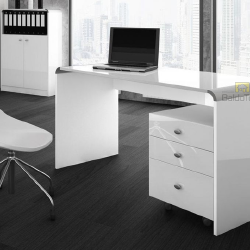 Unikalus MDF stalas – 99 cm plotis, balta blizgučė