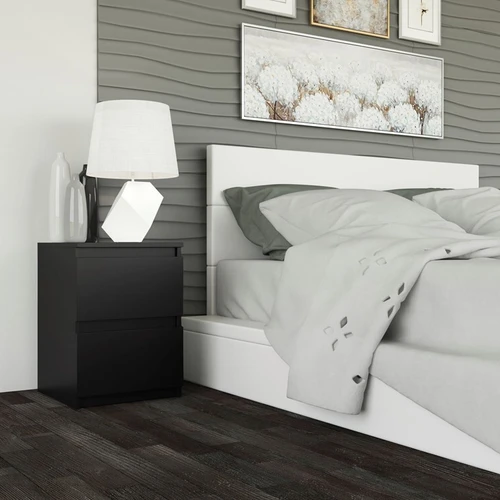 Patogi dviejų stalčių spintelė su metaliniais bėgeliais