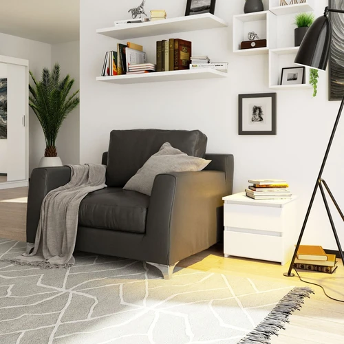 Erdvus naktinis staliukas su stalčiais ir minimalistine išvaizda