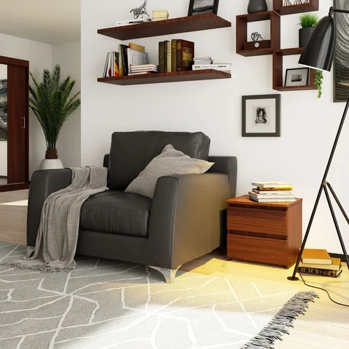 Tamsiai ruda naktinė spintelė iš atsparios laminuotos plokštės