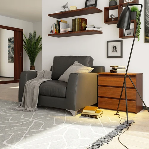 Praktiška naktinė komoda su dvigubais stalčiais