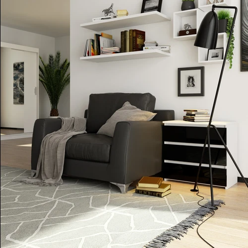 Komoda iš atsparios dilimui plokštės su pristatymo instrukcijomis