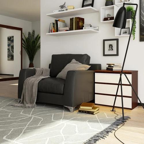 Stilingas naktinis staliukas su madinga wenge spalva ir baltu fasadu