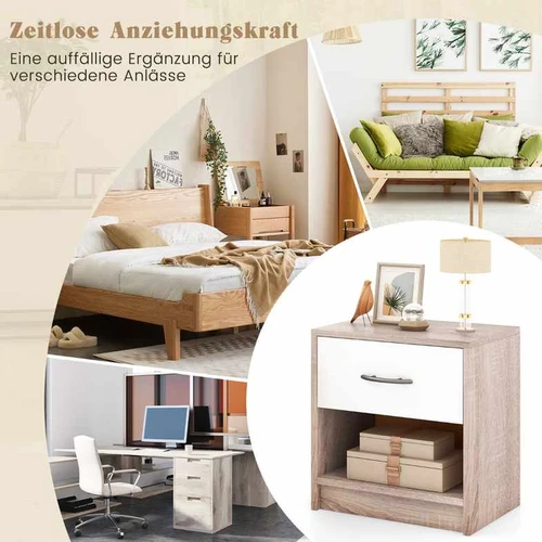 Naktinis staliukas 38,5x28x40,5cm., šviesiai rudos/baltos spalvos - Naktinės spintelės