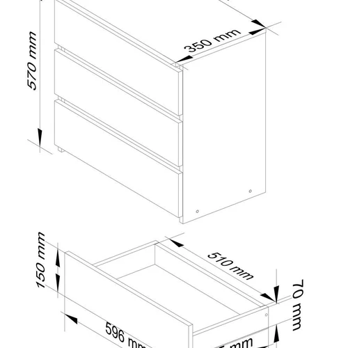 Naktinis staliukas AKORD CL3, 3 stalčiai, rudos spalvos, 60 × 57 × 35 cm - Naktinės spintelės