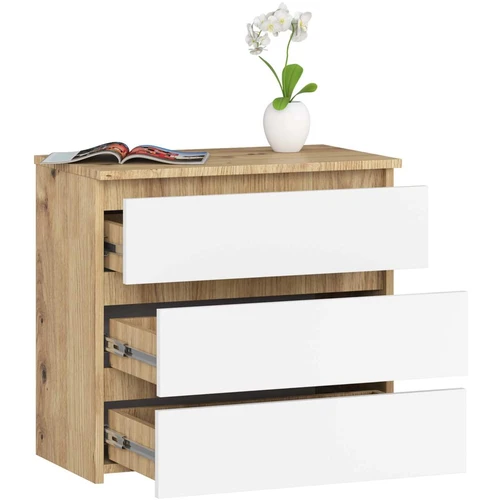 Naktinis staliukas AKORD CL3, 3 stalčiai, rudos/baltos spalvos, 60 × 57 × 35 cm - Naktinės spintelės