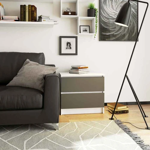 Naktinis staliukas AKORD K60, 2 stalčiai, baltos/pilkos spalvos, 60 × 55 × 40 cm - Naktinės spintelės