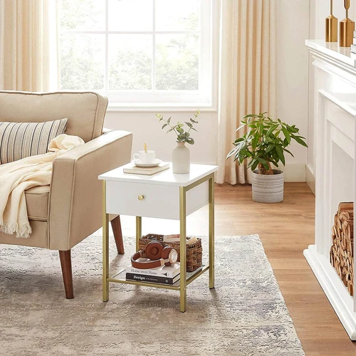 Tvirtas ir stilingas šoninis staliukas su grotelių lenta ir stalčiumi