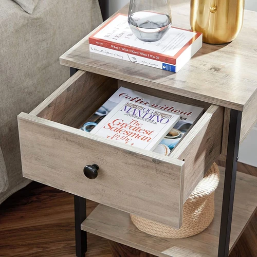 Modernus pilkai juodas staliukas su 10 kg stalčiaus apkrova