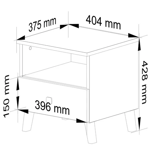 Naktinis staliukas MOBI K01, 1 stalčius ir 1 atvira niša, 40 × 43 × 37 cm - Naktinės spintelės